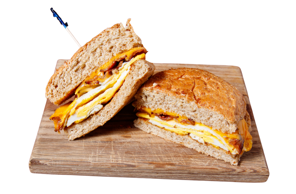 Bacon, egg, and cheese breakfast sandwich served at Brehm's Return, a neighborhood bar and grill in the Troy Hill neighborhood